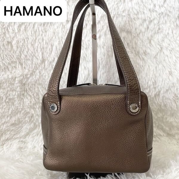 美品 濱野 HAMANO ハマノ Carino カリーノ キューブバッグ レザー シボ革 上質 皇室御用達