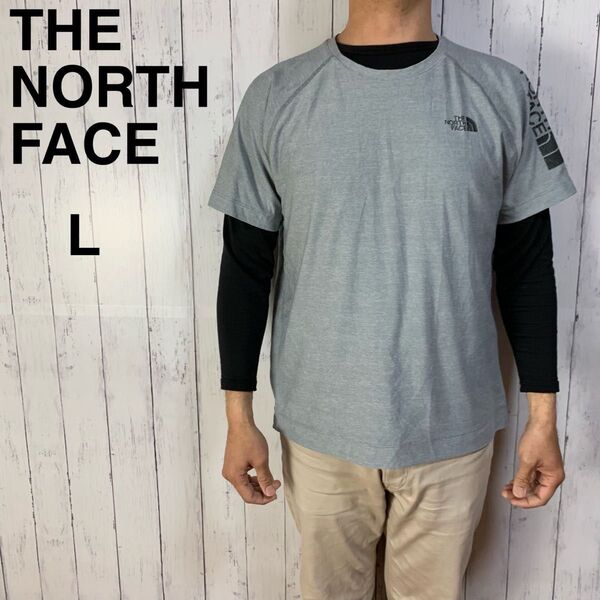 ノースフェイス 肩ロゴ ストレッチTシャツ メンズ L 灰 ストレッチ スポーツウェア THE NORTH FACE 半袖