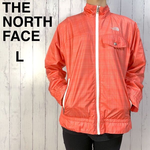 ノースフェイス ナイロンジャケット レディース L 赤系 フルジップ 裏メッシュ THE NORTH FACE スポーツウェア