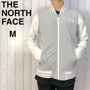 ノースフェイス プレタ ジャケット レディース M 灰白 ストレッチ ボーダー ノーカラージャケット グレー系 M