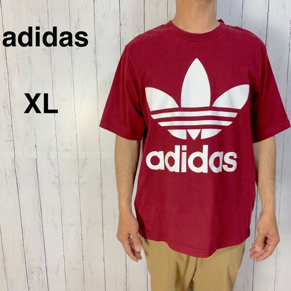 アディダス オーバーサイズシャツ カットソー ビッグロゴ プリント メンズ XL adidas 半袖Tシャツ ビッグロゴプリント