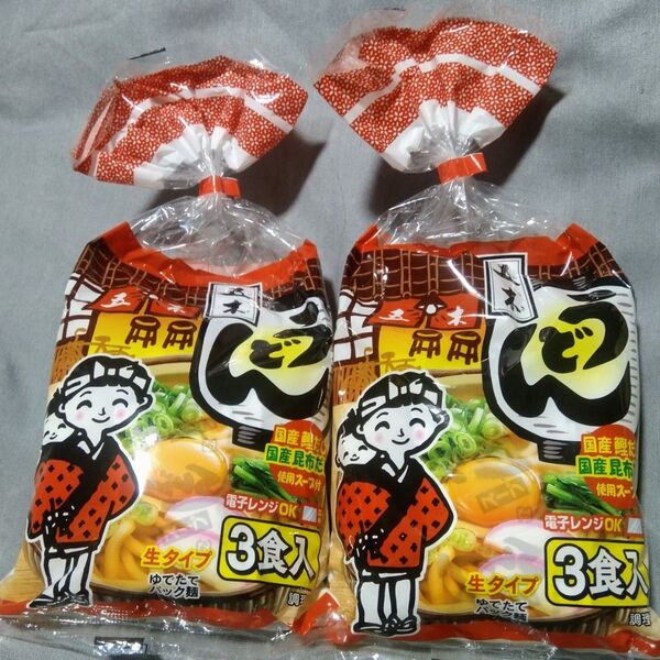 五木食品:うどん3食入×2パック 生タイプ麺 電子レンジOK 計6食分 国産鰹・昆布だしス―プ付き