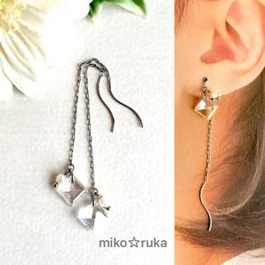 No.1333 ハンドメイド 淡水パール&スクエアガラス アメリカンピアス