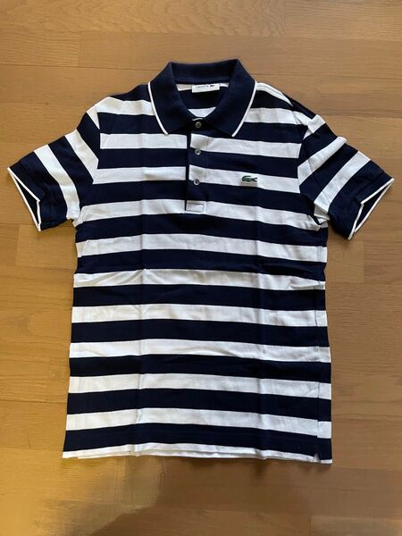 LACOSTE ポロシャツ ボーダー柄 ネイビー×ホワイト サイズ2