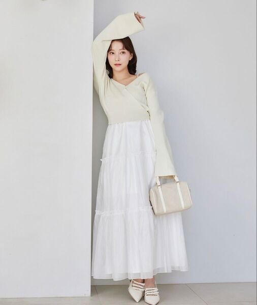\\SALE/《美品》NICE CLAUP カシュクールセットキャミワンピース オフホワイト F
