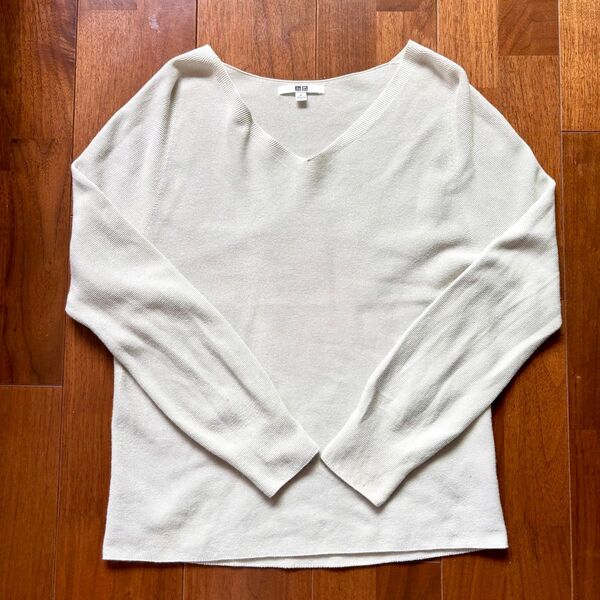 UNIQLO Vネック 薄手ニット M 薄いグリーン 綿100%