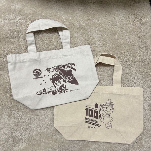 不二家 新橋演舞場 100TH SHORTCAKE ANNIVERSARY ミニトートバッグ ペコちゃん 歌舞伎