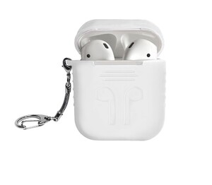 AirPods シリコン保護 ケース キーチェーン付 プロテクター ケース ホワイト