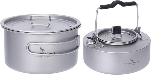 Boundless Voyage チタンクッカー1200ml チタンケトル700ml 2点セット スタッキング可能 収納袋付き