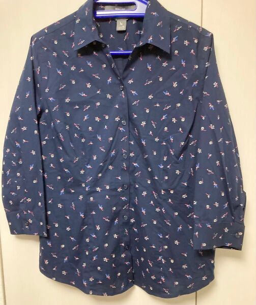 Eddie Bauer 草花柄シャツ ネイビー レディース PSサイズ(日本サイズM)