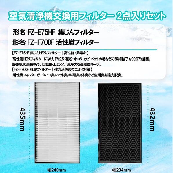 新品 シャープ SHARP 加湿空気清浄機 互換フィルター 2点セット Z-E75HF 集じん FZ-F70DF 脱臭