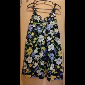 新品 IMAGE イマージュ フラワープリント ワンピース 9号 Mサイズ 白 ベアトップ付 キャミソールワンピ 花柄 ネイビー系