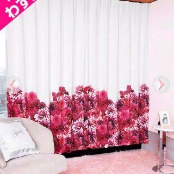 Rady リゾートフラワーカーテン 2枚組 100cm×178cm タッセル×2 リゾフラ カーテン レディ 花柄 遮光 ホワイト
