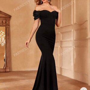 ブラックマーメイドドレス&リボンカチューシャセット