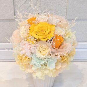 プリザーブドフラワーアレンジメント イエロー クリアケース付き 贈り物 父の日 米寿