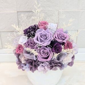 プリザーブドフラワーアレンジメント パープル Lサイズ クリアケース付き 贈り物 父の日 喜寿