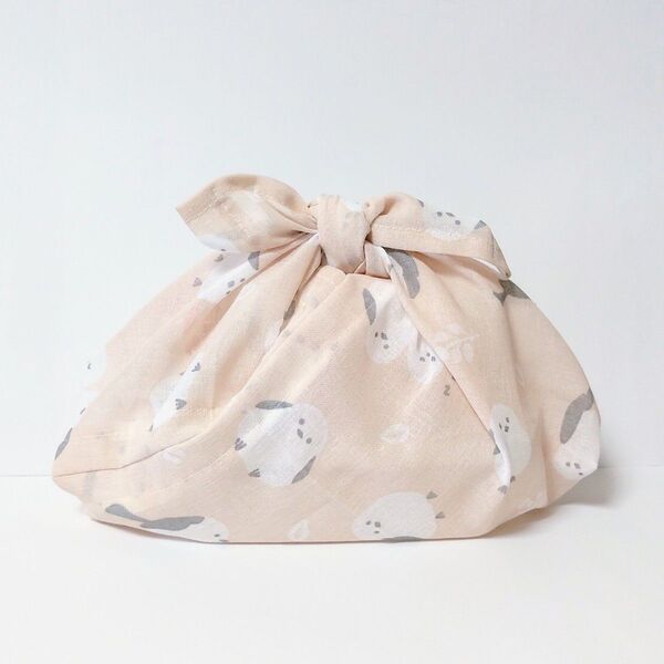 あずま袋*小さめ・マチ付き〈シマエナガ杏〉エコバッグ、お弁当袋 ハンドメイド