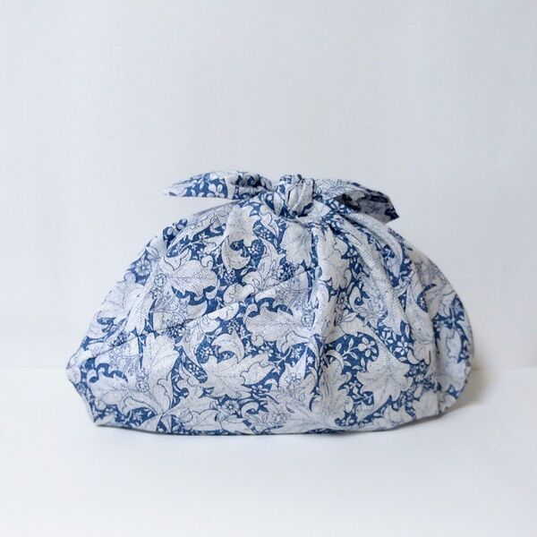 あずま袋*小さめ・マチ付き〈WM青系〉エコバッグ、お弁当袋 ハンドメイド