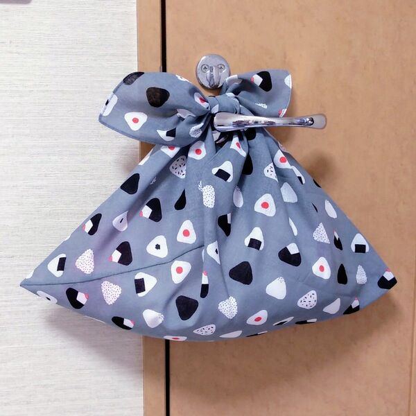 あずま袋〈おにぎり グレー〉 エコバッグ、バッグインバッグ ハンドメイド