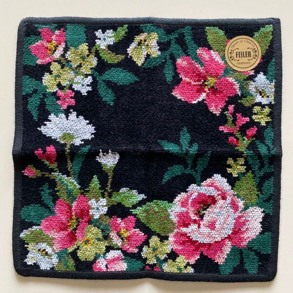 新品 FEILERフェイラー タオルハンカチ 花柄 ブラック