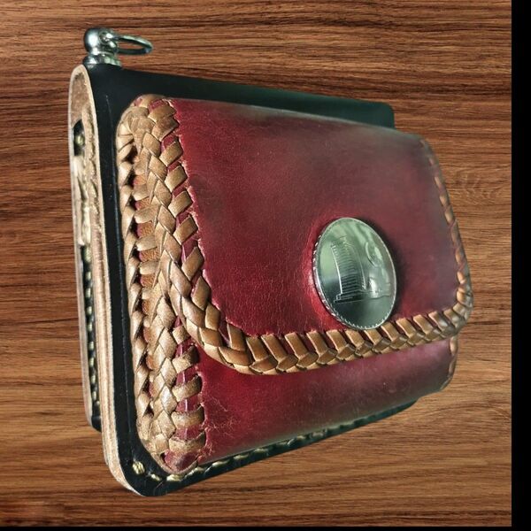 ハンドメイド レザーコイン カード ネイビー お札 革細工