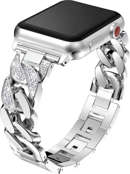 Apple Watch チェーンバンド ラインストーン シルバー 未使用38/40/41mm用シルバーチェーンバンド キラキラ