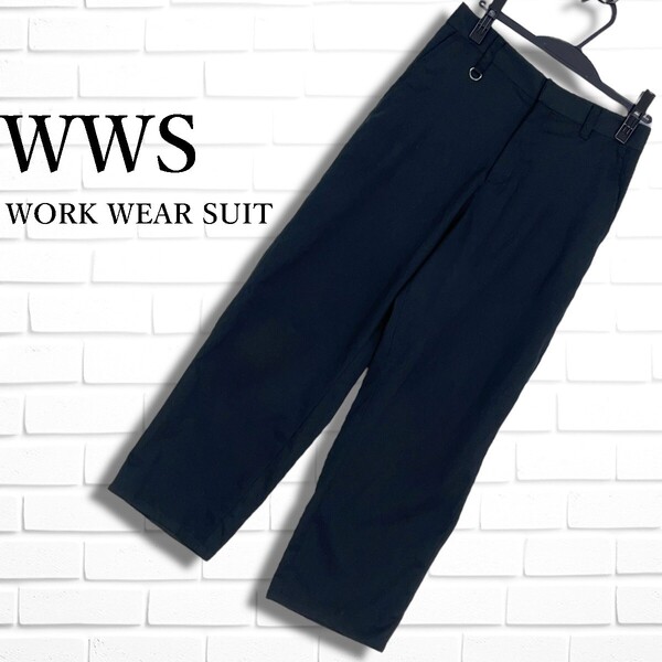 ◆良品◆ WWS WORK WEAR SUIT ワークウェアスーツ イージー ワイド パンツ スラックス 黒 ブラック レディース LL XL 大きいサイズ 5125D□