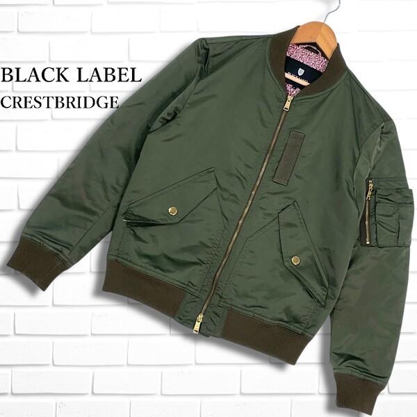 美品 BLACK LABEL CRESTBRIDGE ブラックレーベル クレストブリッジ 裏花柄 MA-1 ミリタリー フライト ジャケット M バーバリー 5075D□