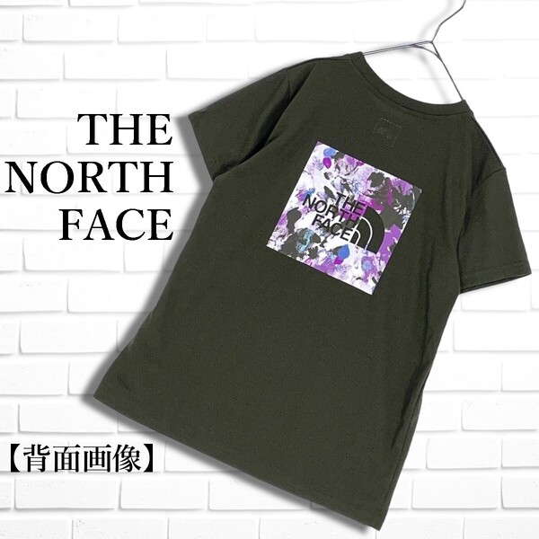 ◆美品◆ THE NORTH FACE ノースフェイス ショート スリーブ ランメッシュ スクエア ロゴ Tシャツ カーキ レディース M 送料無料 0305E◎