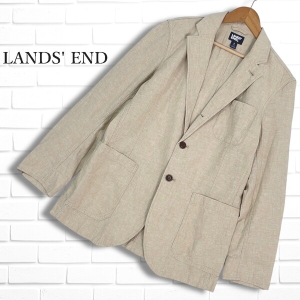 ◆美品◆ LANDS' END ランズエンド コットン リネン 麻 テーラード ジャケット アイボリー系 メンズ S ◆送料無料◆ 0215E◎