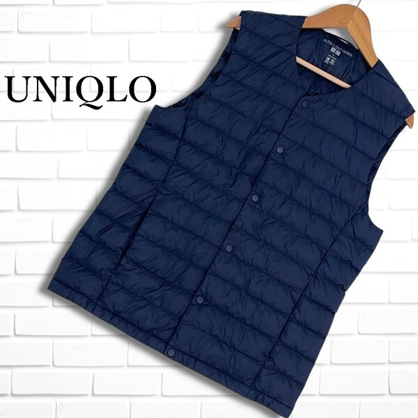 ◆美品◆ UNIQLO ユニクロ ULTRA LIGHT DOWN ウルトラ ライト ダウン ベスト 紺 ネイビー メンズ S ◆送料無料◆ 0195E◇