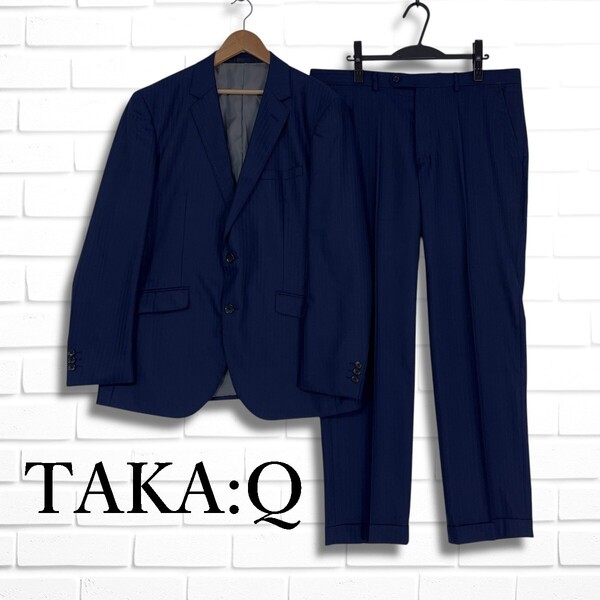 ◆良品◆ TAKA:Q タカキュー ストライプ セットアップ スーツ 紺 ネイビー メンズ AB7 XL相当 ◆大きいサイズ 送料無料◆ 0495E□