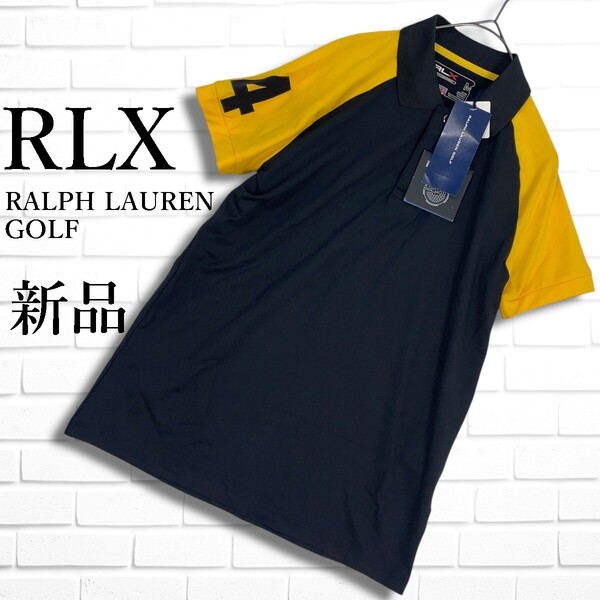 新品 RLX RALPH LAUREN GOLF ラルフローレン ゴルフ ストレッチ 半袖 ポロシャツ ウェア レディース 黒 × 黄色 0585E◎