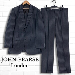 ◆良品◆ JOHN PEARSE London ジョンピアース ロンドン ストライプ セットアップ スーツ グレー メンズ AB8 XL相当 大きいサイズ 1585E□