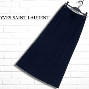美品 YVES SAINT LAURENT イヴサンローラン 希少 福助タグ ヴィンテージ ストレッチ イージー ロング スカート 黒 レディース 11 1955E□