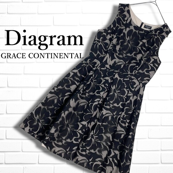 ◆良品◆ Diagram GRACE CONTINENTAL ダイアグラム グレースコンチネンタル 花柄 総柄 ノースリーブ ワンピース 黒 レディース 38 2375E◎