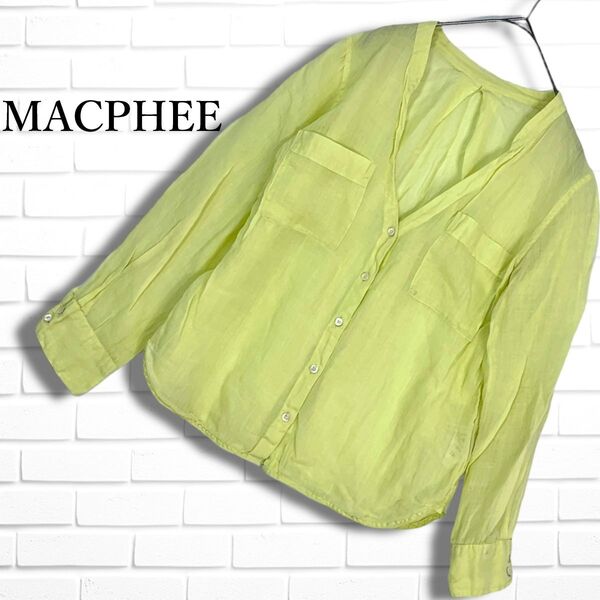 ◆良品◆ MACPHEE マカフィー トゥモローランド リネン 麻 100% ゆったり♪ 長袖 シャツ ブラウス 黄色 イエロー レディース 38 M 2285E◎