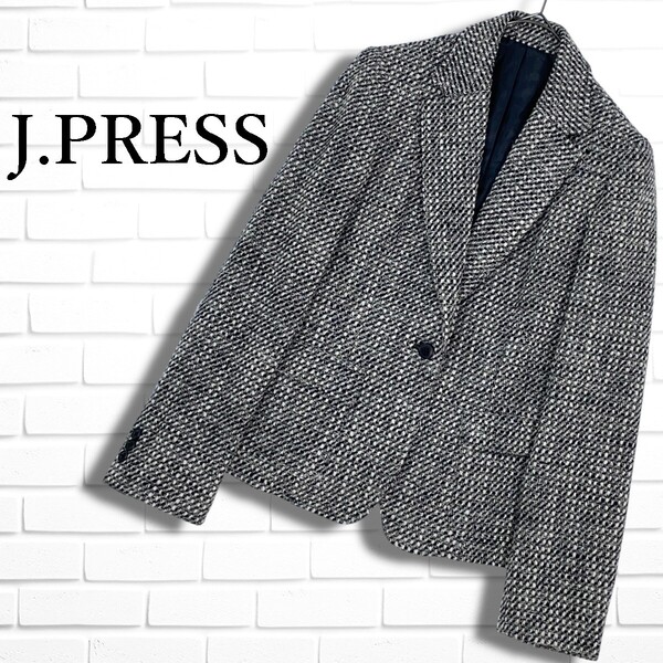 ◆良品◆ J.PRESS ジェイプレス ウール ツイード テーラード ジャケット 白 黒 ホワイト ブラック レディース 9 M ◆日本製◆ 2515E◇