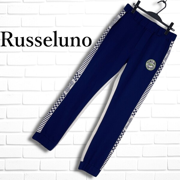 Russeluno ラッセルノ ゴルフ ウェア ロゴ デザイン ストレッチ イージー パンツ 紺 白 ネイビー ホワイト メンズ 6 ◆送料無料◆ 3215E□
