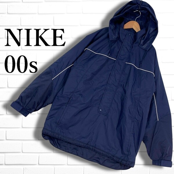 ◆美品◆ NIKE ナイキ 00s Y2K 中綿 プルオーバー アノラック ナイロン パーカー マウンテンパーカー 紺 ネイビー メンズ XL 3735E◇