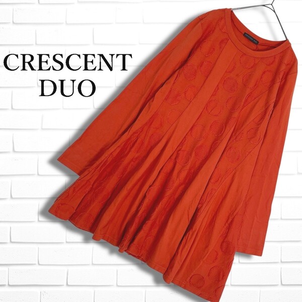 ◆美品◆ CRESCENT DUO クレッシェントデュオ ドットデザイン 長袖 ワンピース チュニック オレンジ レディース M ◆日本製◆ 4015E□