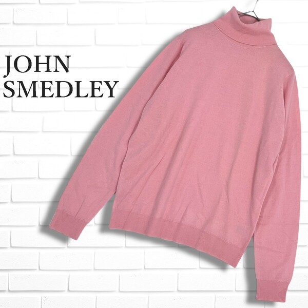 良品 JOHN SMEDLEY ジョンスメドレー 軽め快適 エクストラファイン メリノ ウール 100% ニット 長袖 セーター ピンク レディース S 4695E□