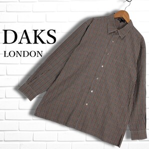 ◆美品◆ DAKS LONDON ダックス ロンドン 長袖 チェック シャツ 茶 ブラウン メンズ L ◆日本製 送料無料◆ 4545E□