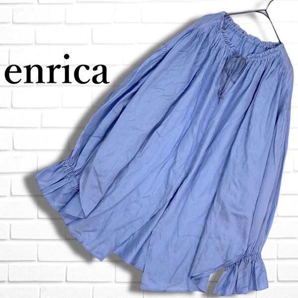 ◆良品◆ enrica エンリカ ゆったり♪ ギャザー 長袖 プルオーバー ブラウス トップス 青 ブルー レディース F ◆日本製 送料無料 4365E□
