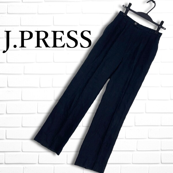 ◆美品◆ J.PRESS ジェイプレス ヘンプ 100% パンツ スラックス 黒 ブラック レディース 7 S ◆日本製 送料無料◆ 4445E◎