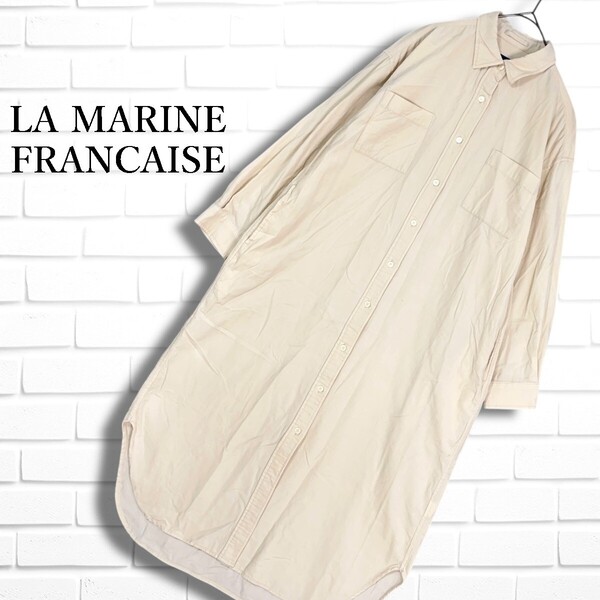 美品 LA MARINE FRANCAISE マリンフランセーズ コーデュロイ 長袖 ロング マキシ ワンピース アイボリー系 レディース F 5065E□
