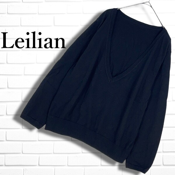 ◆美品◆ Leilian レリアン 長袖 ウール ニット セーター カットソー 黒 ブラック レディース 17+ 4L 3XL 大きいサイズ 日本製 4935E□