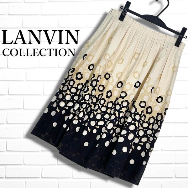 LANVIN COLLECTION ランバン コレクション 花柄 フラワー スカート アイボリー ブラック 黒 レディース 40 L ◆日本製 送料無料◆ 5385E□