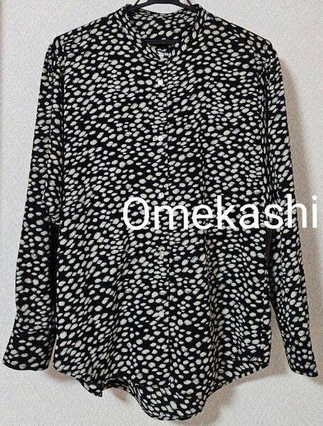 極美品◆Omekashiオメカシ ドルマンスリーブブラウス 総柄 ブラック×ベージュ×ライトブルー 上品 上質【フォロー割可】