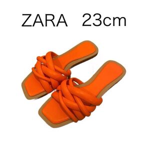 ZARA ザラ フラットストラップサンダル 35 23cm オレンジ